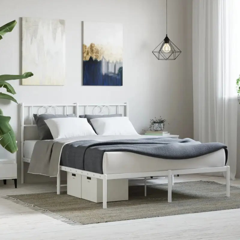 Elegante metalen bedframe met extra opbergruimte voor je slaapkamer - Wit / 140 x 190 cm / met hoofdbord - Bedden &