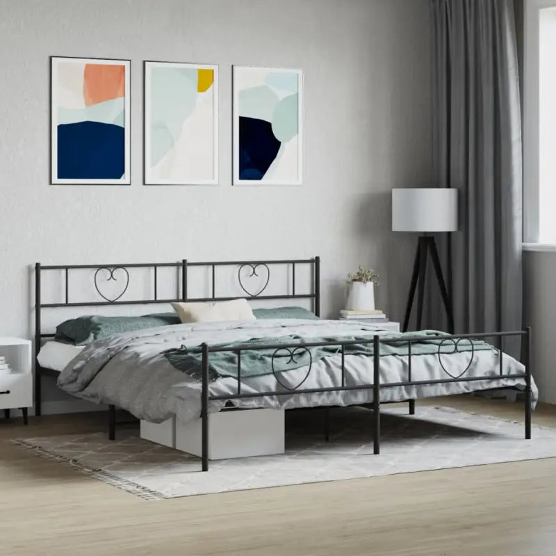 Elegante metalen bedframe met extra opbergruimte voor je slaapkamer - Zwart / 200 x 200 cm / met hoofdbord & voetbord