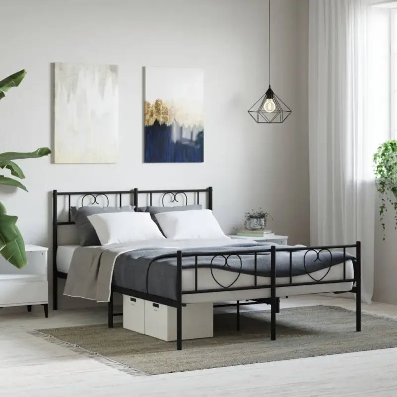 Elegante metalen bedframe met extra opbergruimte voor je slaapkamer - Zwart / 140 x 190 cm / met hoofdbord & voetbord