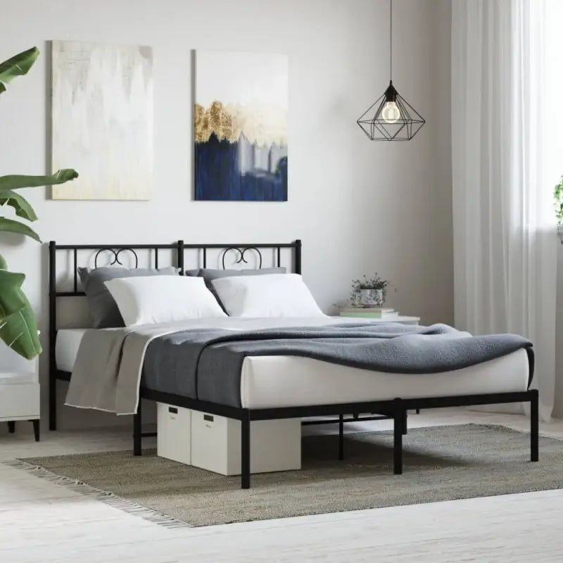 Elegante metalen bedframe met extra opbergruimte voor je slaapkamer - Zwart / 140 x 200 cm / met hoofdbord - Bedden &