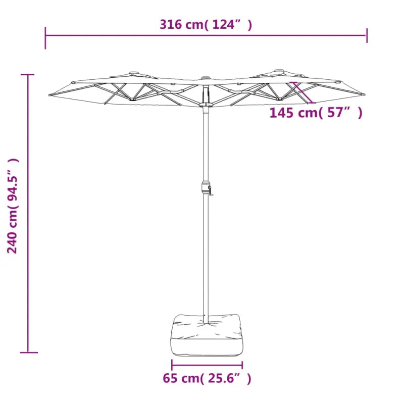 Elegante parasol met dubbel dak en LED-verlichting voor vlakke ondergrond - Parasols en zonneschermen
