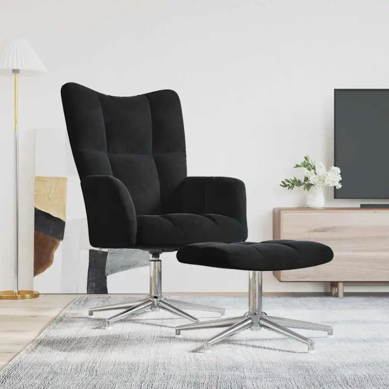 Elegante relaxstoel met blokjespatroon voor een modern interieur - Zwart / 2 / Met voetensteun - Fauteuils &