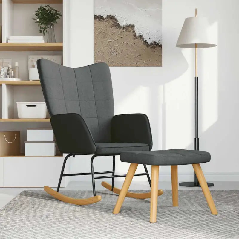 Elegante Schommelstoel met Blokpatroon voor een Modern Interieur - Donkergrijs / 1 / Met voetensteun - Schommelstoelen