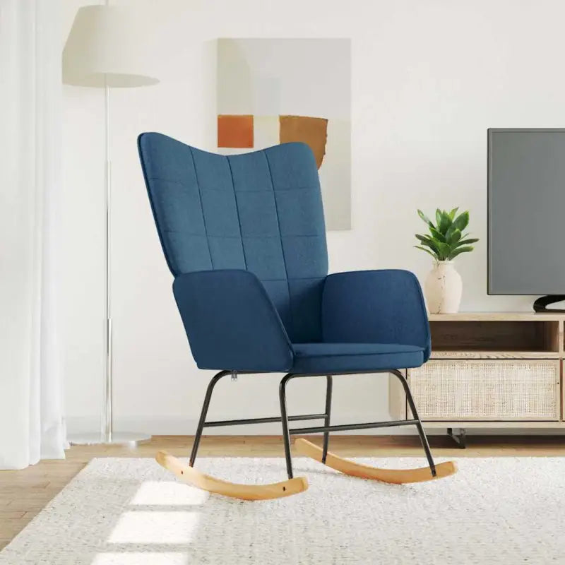 Elegante Schommelstoel met Blokpatroon voor een Modern Interieur - Blauw / 1 / Zonder voetensteun - Schommelstoelen