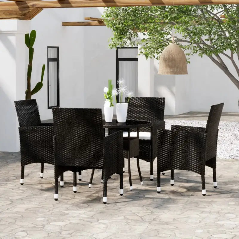 Elegante tuinset met poly rattan en gehard glas voor terras of tuin - Zwart - Tuinsets