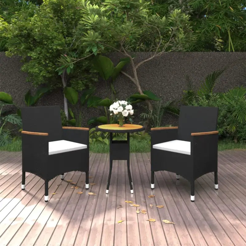 Elegante tuinset met poly rattan en massief acaciahout afmetingen - Zwart - Tuinsets