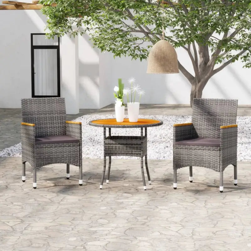Elegante tuinset met poly rattan en massief acaciahout afmetingen - Grijs - Tuinsets