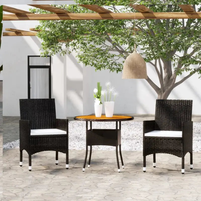 Elegante tuinset met poly rattan en massief acaciahout - Zwart - Tuinsets