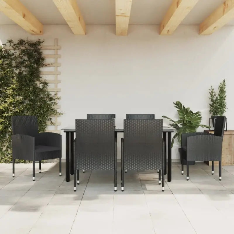 Elegante tuinset met zwart materiaal poly rattan en gehard glas - Tuinsets