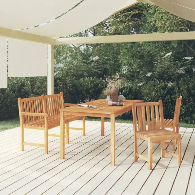 Elegante tuinset van fijn geschuurd hard teakhout voor dineren en ontspannen - Bank + 2x stoel + Tafel - Tuinsets