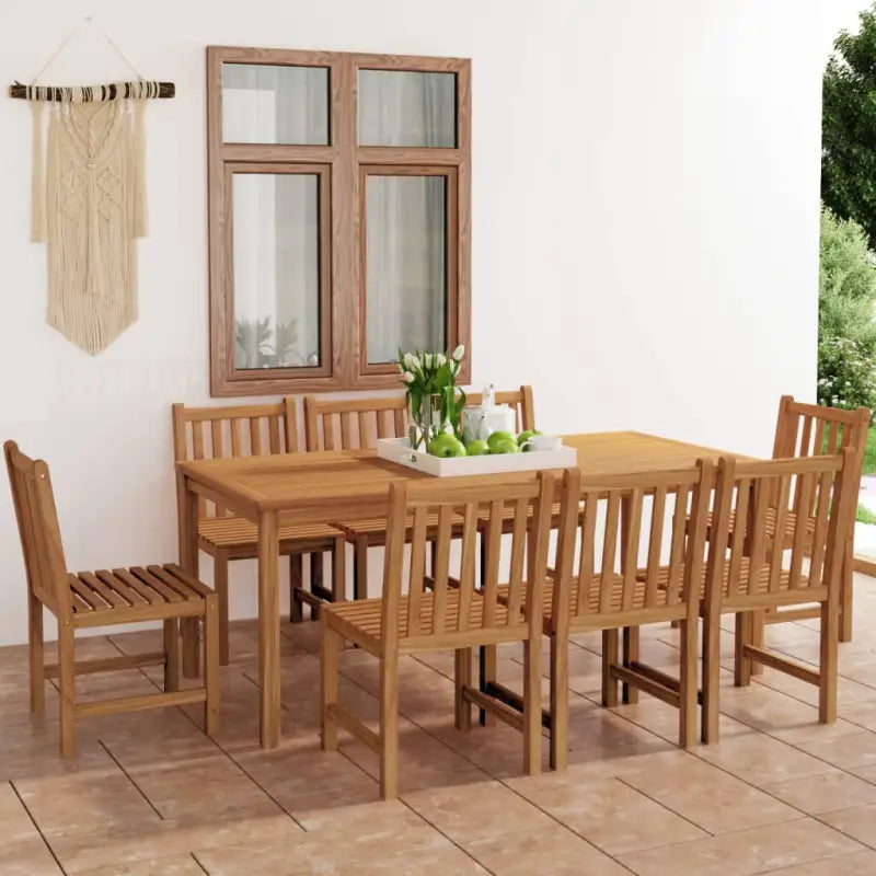 Elegante tuinset van fijn geschuurd hard teakhout voor dineren en ontspannen - 8x stoel + Tafel - Tuinsets