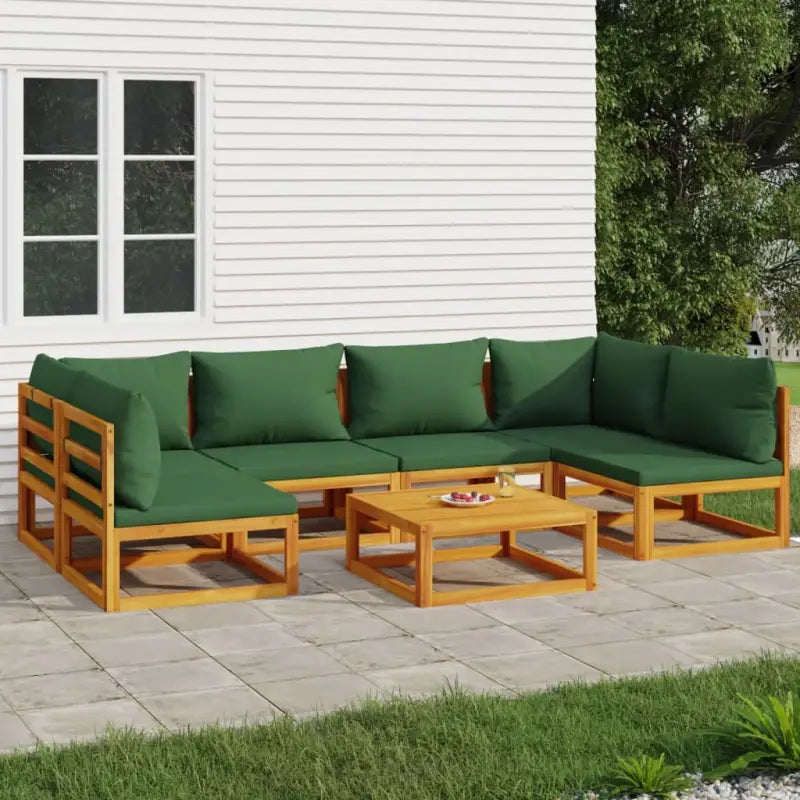 Elegante tuinset van massief acaciahout met comfortabele afmetingen rugkussen - Groen / 2x hoek + 4x midden + Tafel