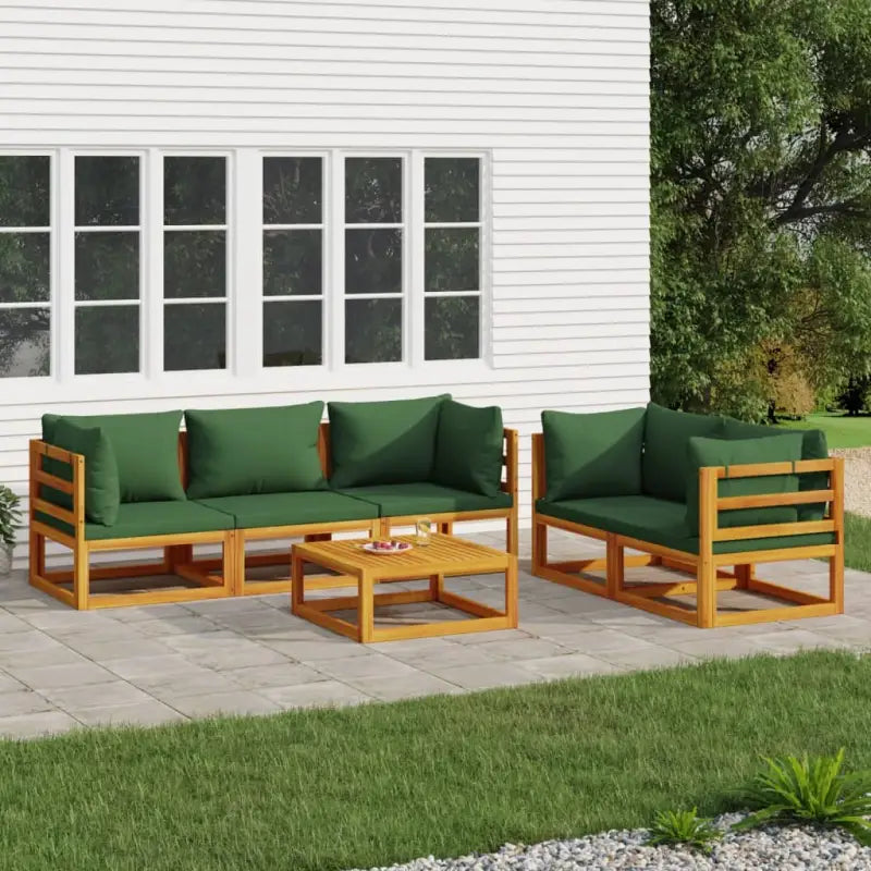 Elegante tuinset van massief acaciahout met comfortabele afmetingen rugkussen - Groen / 4x hoek + midden + Tafel