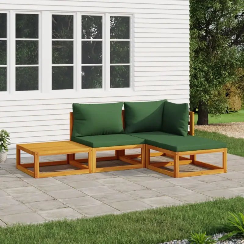 Elegante tuinset van massief acaciahout met comfortabele afmetingen rugkussen - Groen / hoek + midden + voetensteun