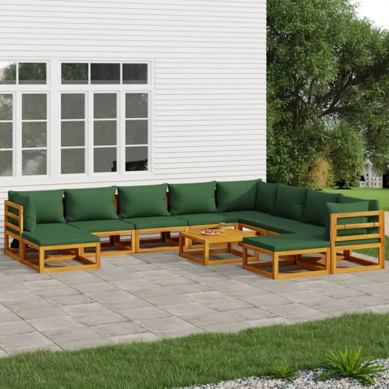 Elegante tuinset van massief acaciahout met comfortabele afmetingen rugkussen - Groen / 3x hoek + 5x midden + 2x