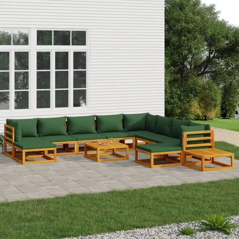 Elegante tuinset van massief acaciahout met comfortabele afmetingen rugkussen - Groen / 3x hoek + 5x midden + 2x