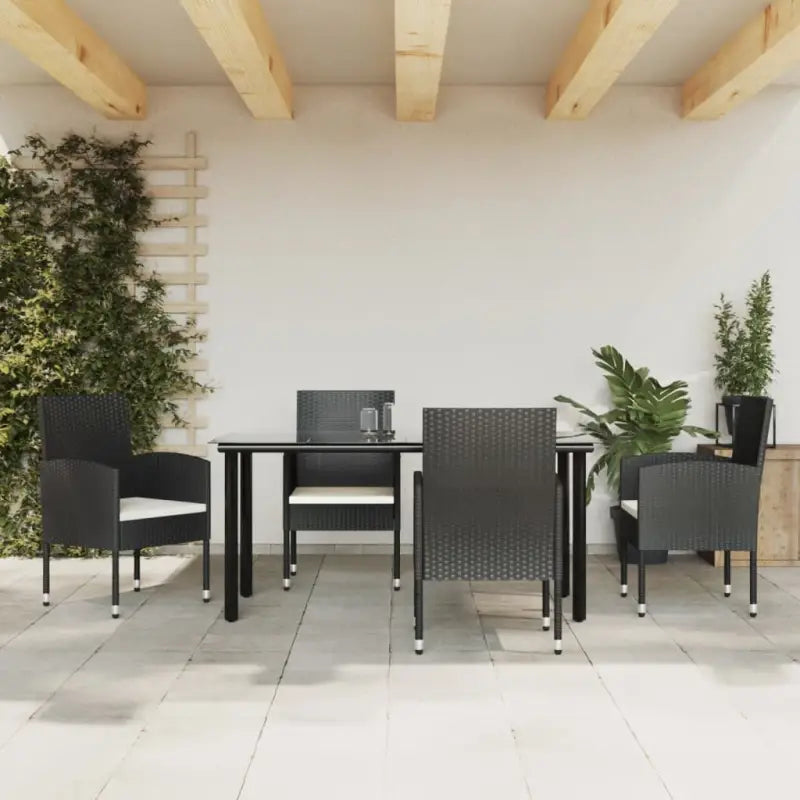 Elegante tuinset van poly rattan met gehard glas in zwart materiaal - 160 cm tafellengte - Tuinsets
