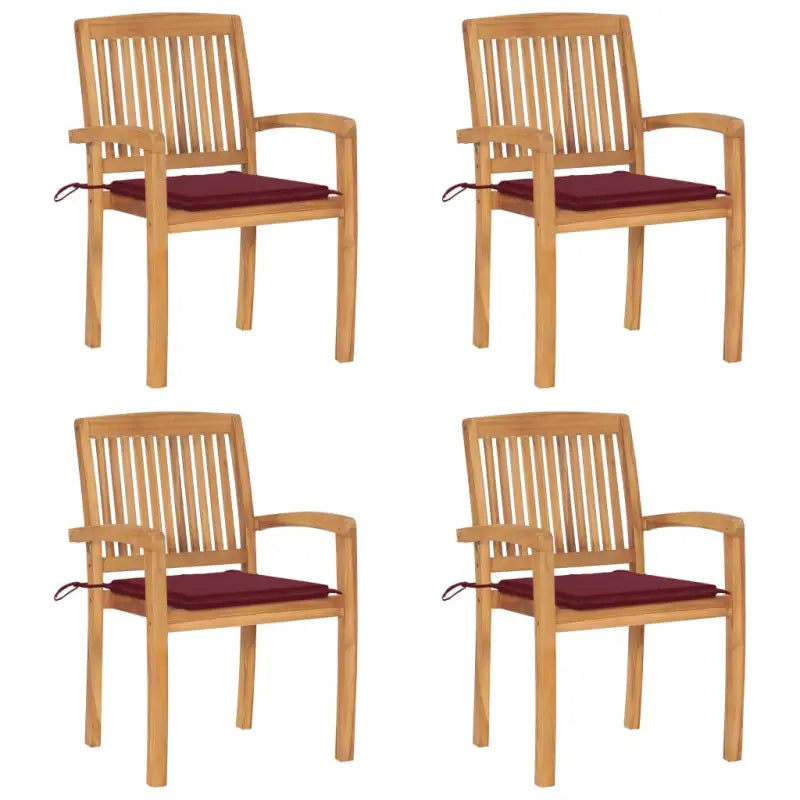 Fijn geschuurde teakhouten tuinstoelen met vintage uitstraling - Wijnrood / 4 - Tuinstoelen