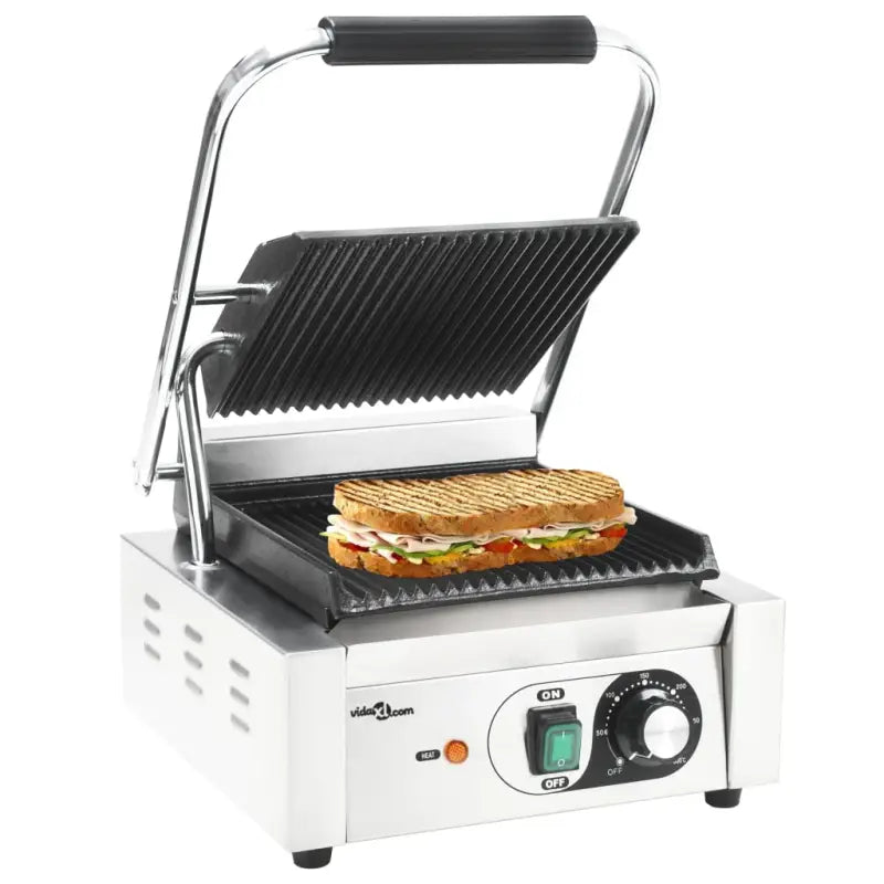 Gegroefde Panini Grill met Gietijzeren Platen voor snel grillen - 31 x 30.5 x 20 cm / 1 - Elektrische bakplaten & grills
