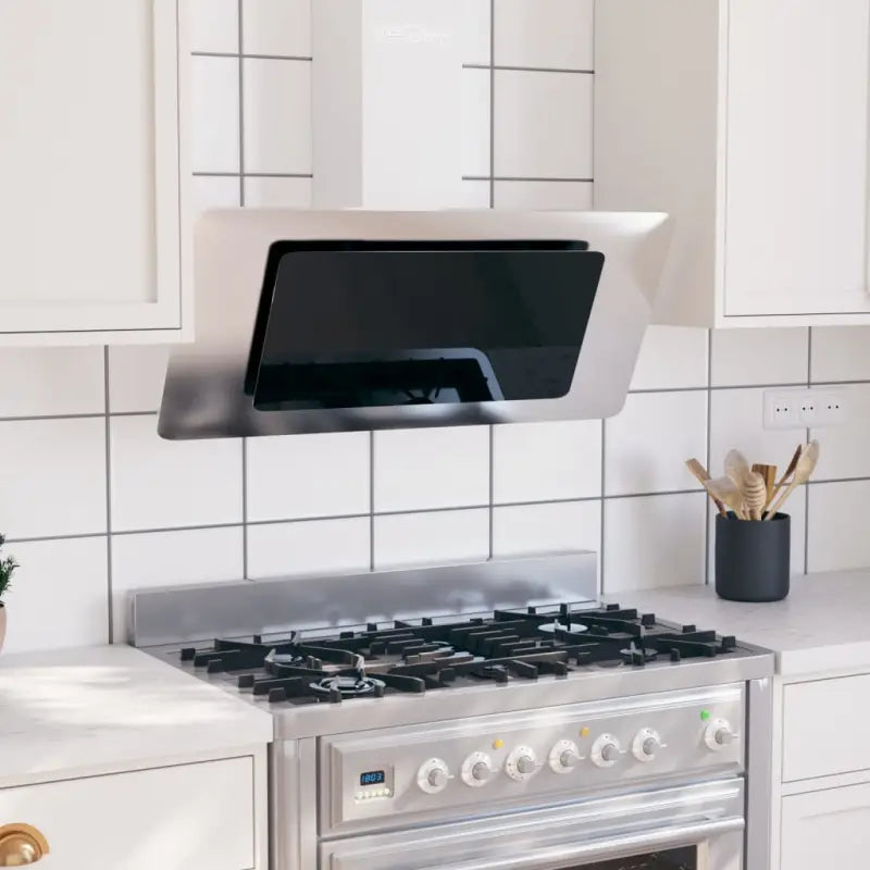 Geluidarme wandafzuigkap met roestvrij staal en wasbaar vetfilter - Zilver / 90 x 31 x 108 cm - Afzuigkappen