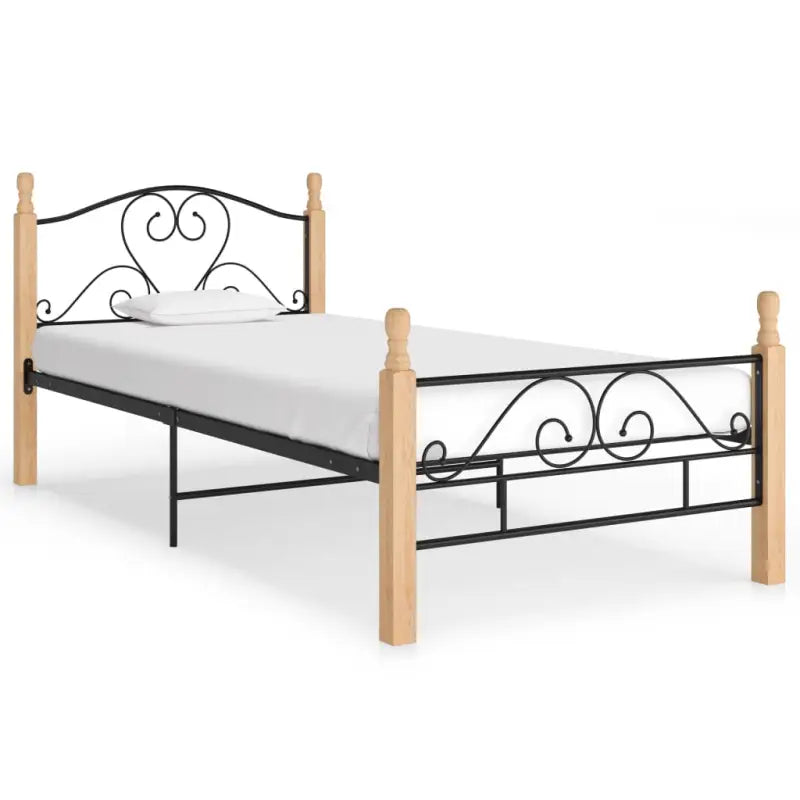 Gepoedercoat metalen bedframe met licht eikenhout voor een warme slaapkamer - Bedden & bedframes