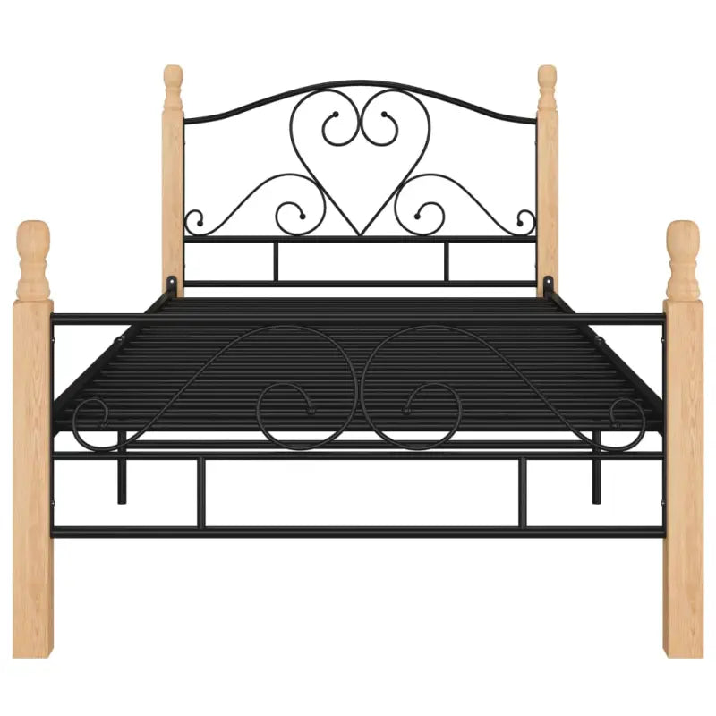Gepoedercoat metalen bedframe met licht eikenhout voor een warme slaapkamer - Bedden & bedframes
