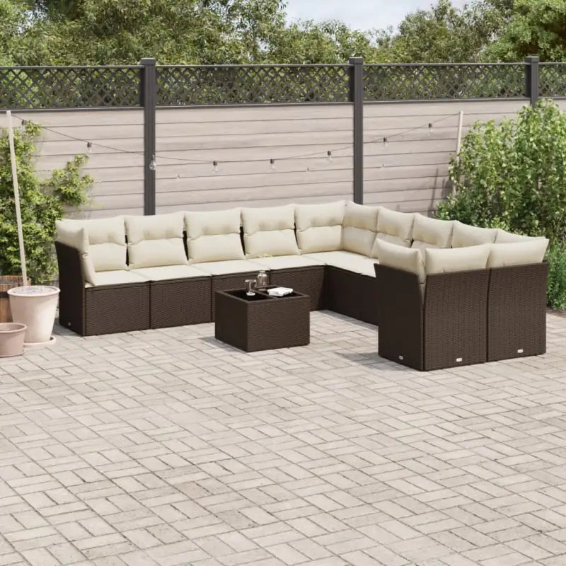 Gepoedercoat staal Lounge Set met poly rattan voor comfortabele zitervaring - Bruin en crème / Met tafel - Tuinsets