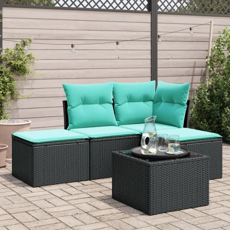 Gepoedercoat staal loungeset in grijs materiaal voor tuin en terras - Zwart en blauw / Met tafel - Tuinsets