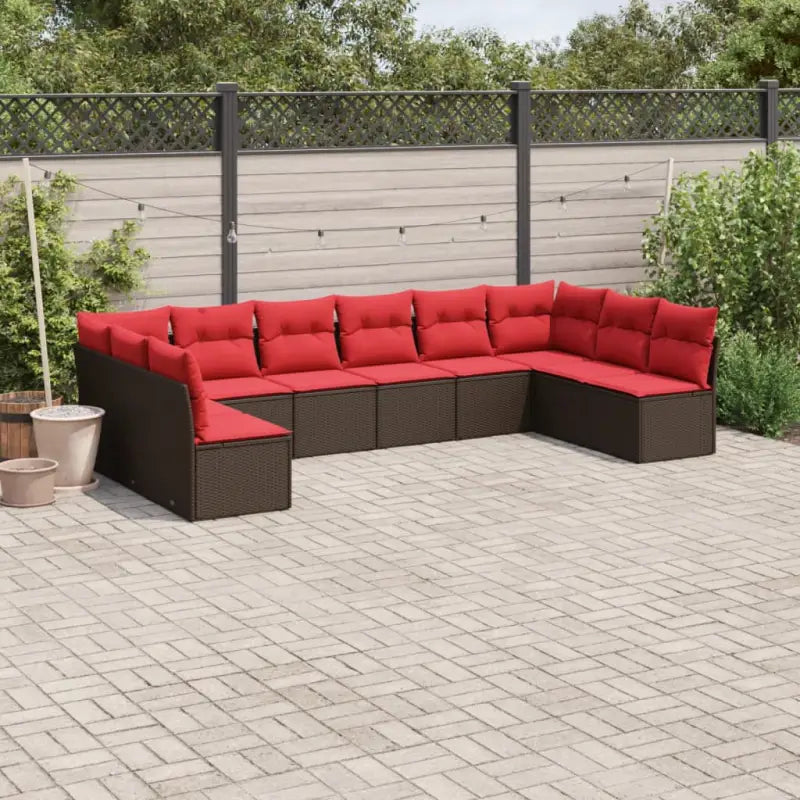Gepoedercoat staal loungeset met poly rattan voor comfortabele zitervaring - Bruin en rood / Zonder tafel - Tuinsets