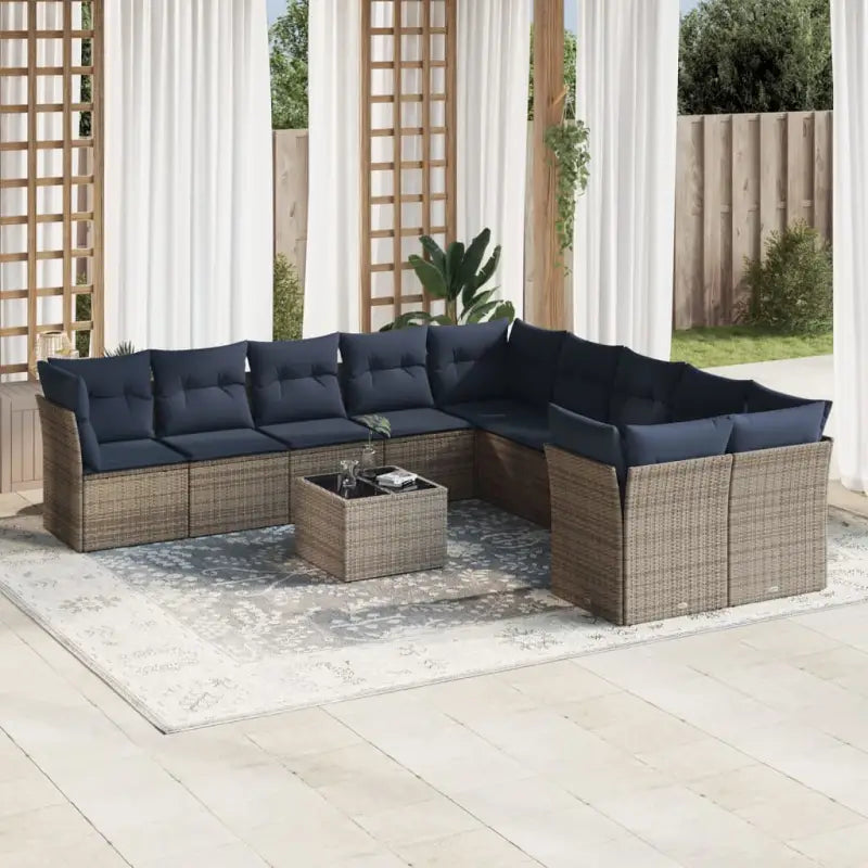 Gepoedercoat staal loungeset met poly rattan voor een comfortabele zitervaring - Beige en grijs / Met tafel - Tuinsets