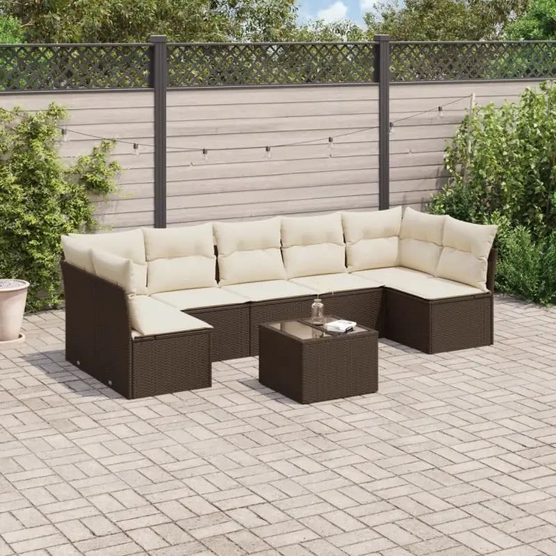 Gepoedercoat staal tuinset met poly rattan voor een comfortabele zitervaring - Bruin en crème / Met tafel - Tuinsets