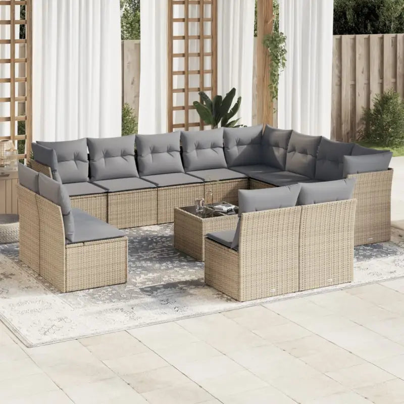 Gepoedercoat stalen tuinset met poly rattan en waterdichte tas - Beige en grijs / Met tafel - Tuinsets