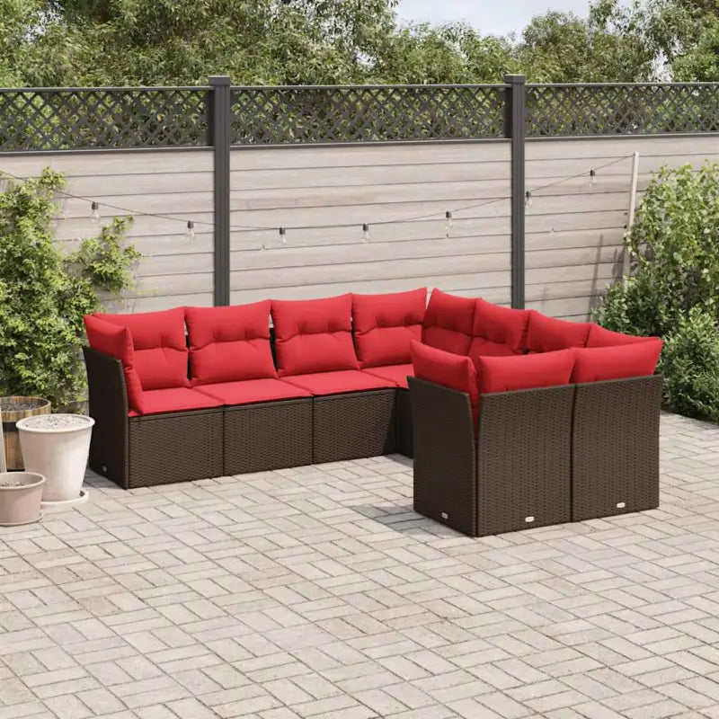 Gepoedercoat stalen tuinset met poly rattan en waterdichte tas - Bruin en rood - Tuinsets