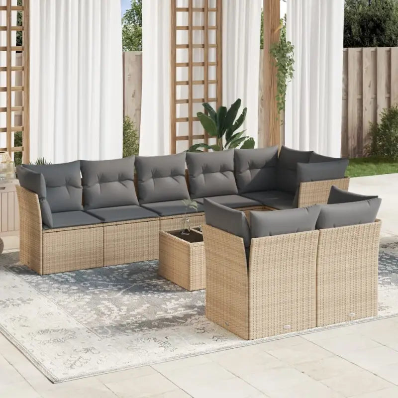 Gepoedercoate tuinset met poly rattan voor een comfortabele zitervaring - Beige en grijs / Met tafel - Tuinsets