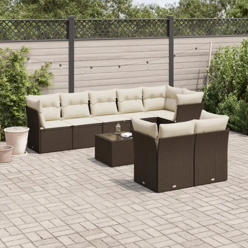 Gepoedercoate tuinset met poly rattan voor een comfortabele zitervaring - Bruin en crème / Met tafel - Tuinsets