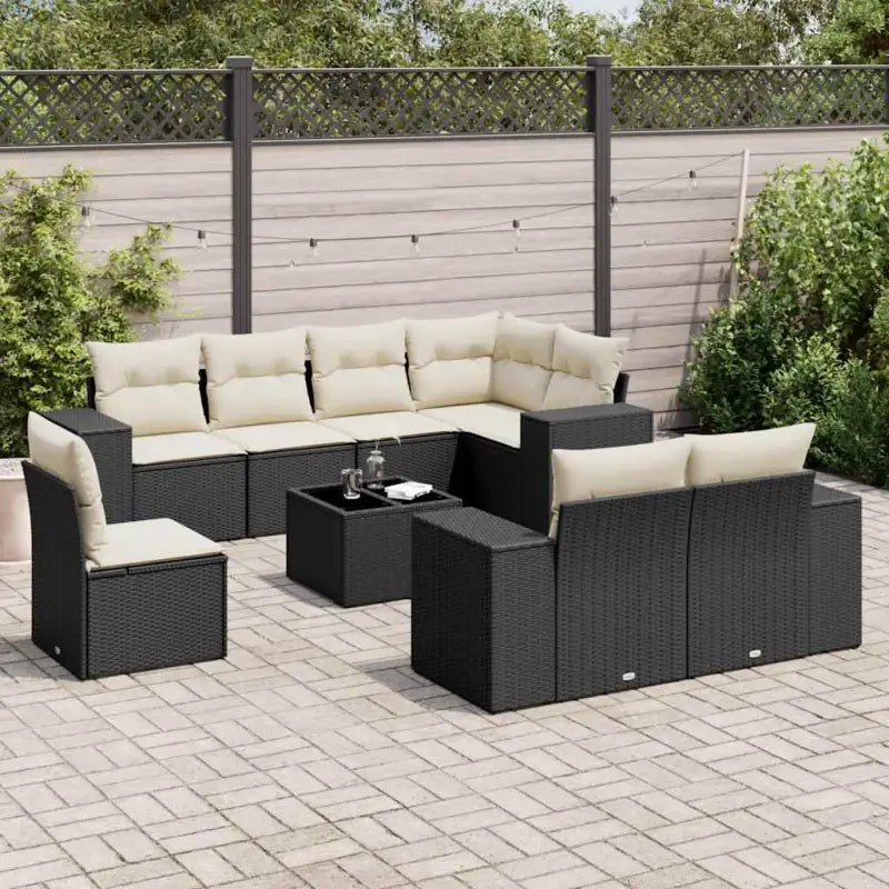 Gepolijst Stalen Loungeset met Waterdichte Tas en Beige Material - Zwart en crème / Met tafel - Tuinsets