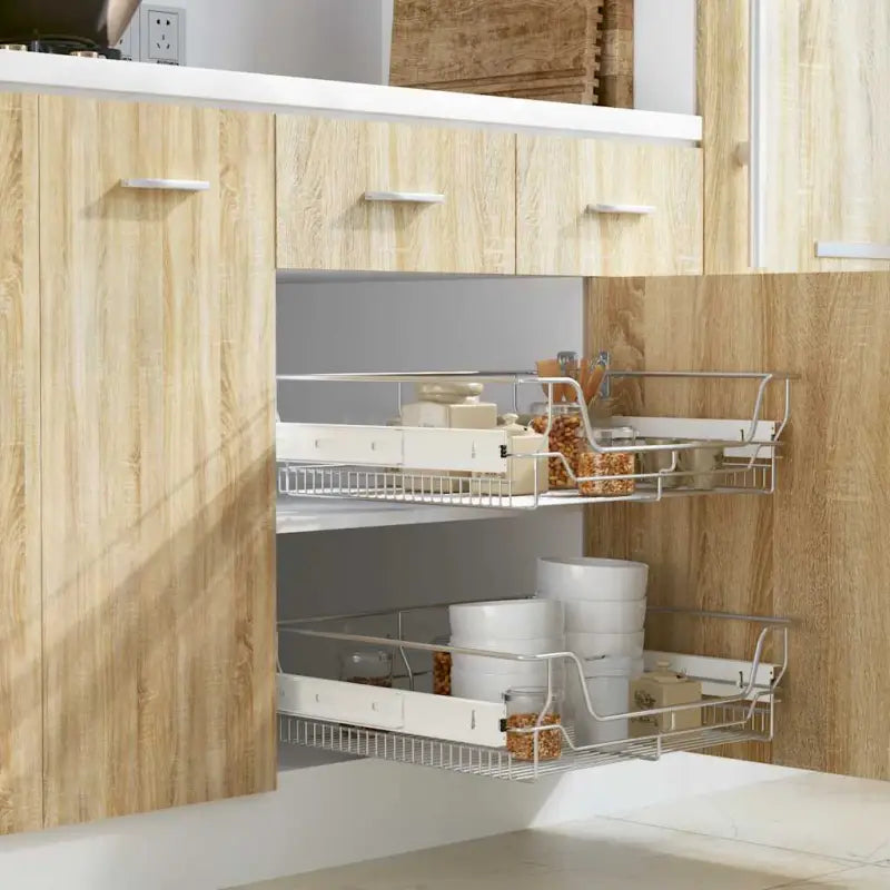 Gepolijst verchroomd staaldraad keukenrek voor handige opbergruimte - Zilver / 600 mm / 2 - Houders & rekken