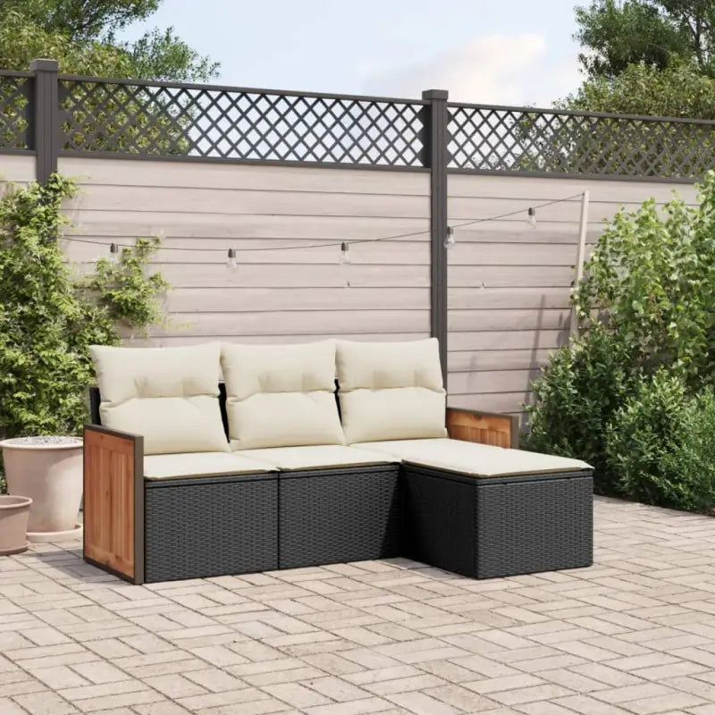 Gepolijste tuinset met beige materiaal en gepoedercoat staal afmetingen - Zwart en crème / Zonder tafel - Tuinsets