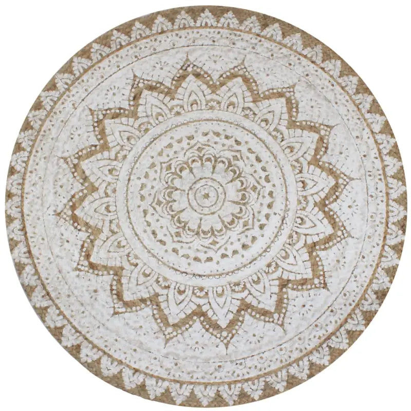 Gevlochten jute vloerkleed met prachtige mandala print en aantrekkelijke textuur - 90 cm - Vloerkleden