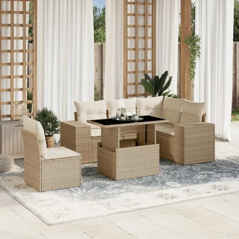 Gezellige tuinset in beige materiaal met gepoedercoat staal afmetingen - beige en crèmekleurig / Met tafel - Tuinsets