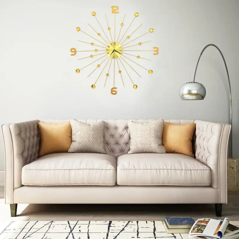 Gouden wandklok met kristallen details voor stijlvolle inrichting - Goud with nummer / 70 cm - Wandklokken