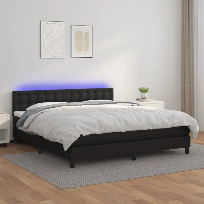 Grijze boxspring met matras en LED voor een rustgevende slaapkamer - Zwart / 180 x 200 cm / knoppwn - Bedden & bedframes