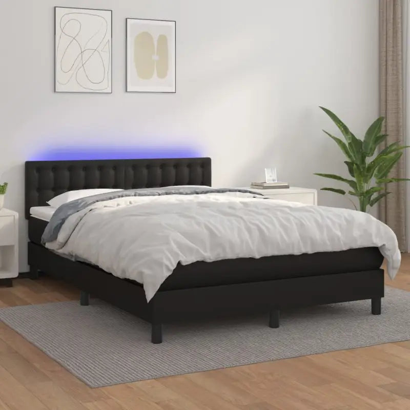 Grijze boxspring met matras en LED voor een rustgevende slaapkamer - Zwart / 140 x 200 cm / knoppwn - Bedden & bedframes