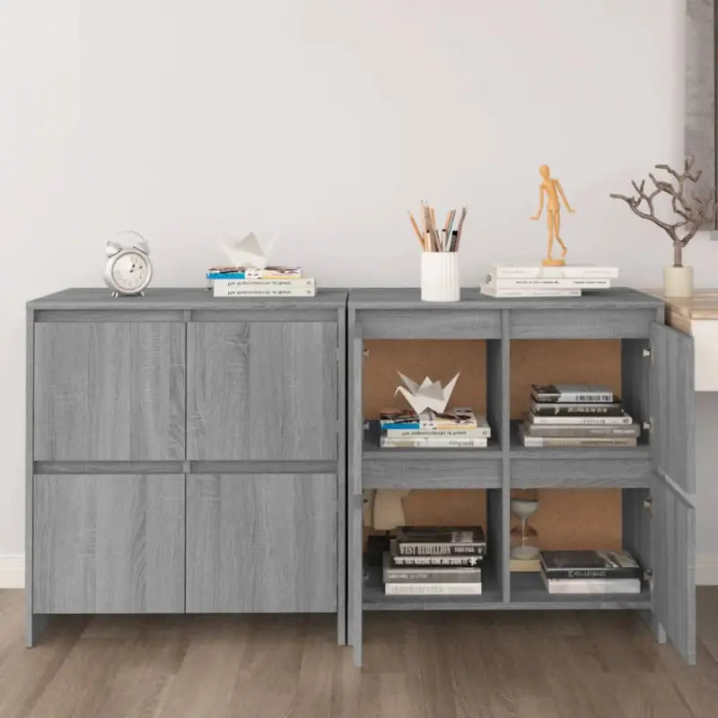 Grijze Sonoma dressoir in bewerkt hout met minimalistisch design - Grijs sonoma / 1 - Dressoirs & buffetkasten