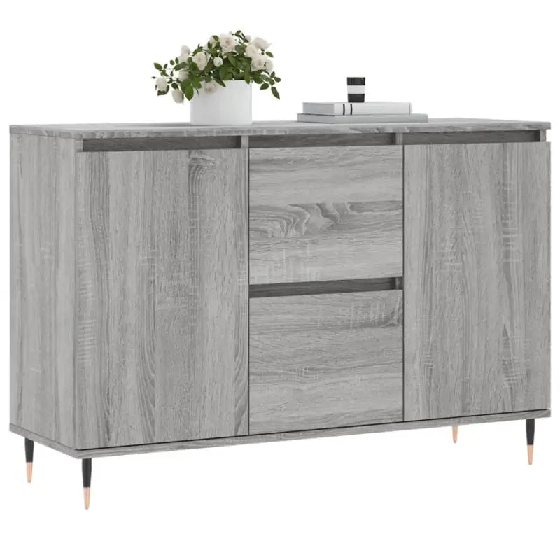 Grijze Sonoma dressoir met bewerkt hout en ijzeren poten - Dressoirs & buffetkasten