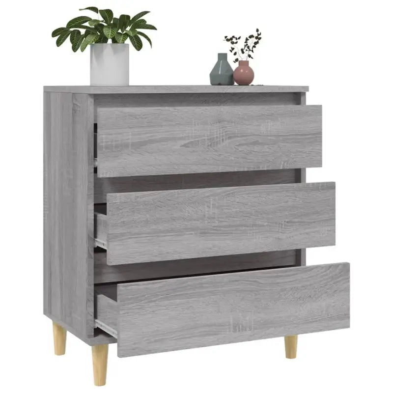 Grijze Sonoma dressoir met houten poten en bewerkt hout - Dressoirs & buffetkasten