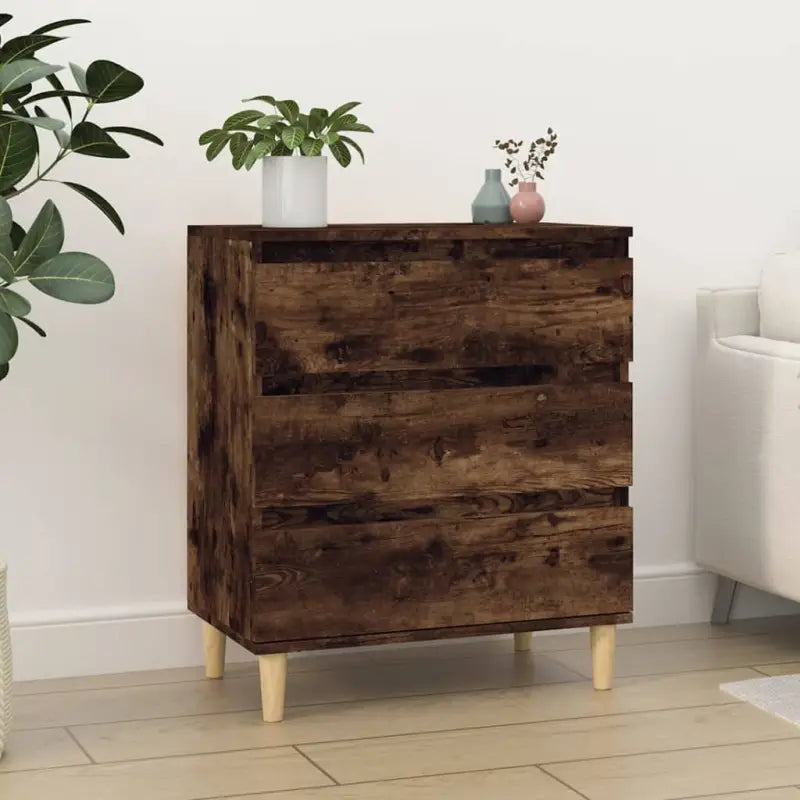 Grijze Sonoma dressoir met houten poten en bewerkt hout - Gerookt eiken / 1 - Dressoirs & buffetkasten