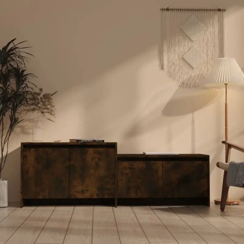 Grijze Sonoma lage kast van bewerkt hout voor je woonkamer - Gerookt eiken / 1 - Tv-meubels