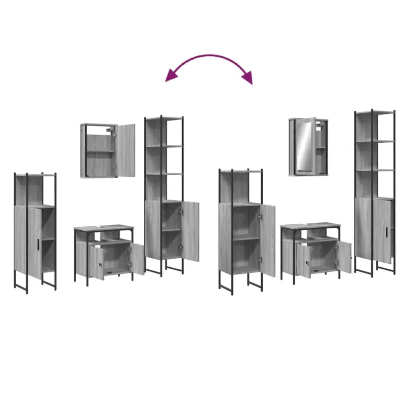 Grijze Sonome badkamermeubelset muur gemonteerd van bewerkt hout - Badkamermeubelsets