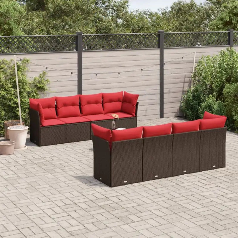 Grijze tuinbank van gepoedercoat staal voor terras en tuin plezier - Bruin / 4x hoek + Tafel + 4x midden - Tuinsets